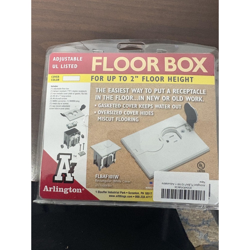 Arlington FLBAF101W Adjustable Floor Box Rectangular White Cover Receptacle‎